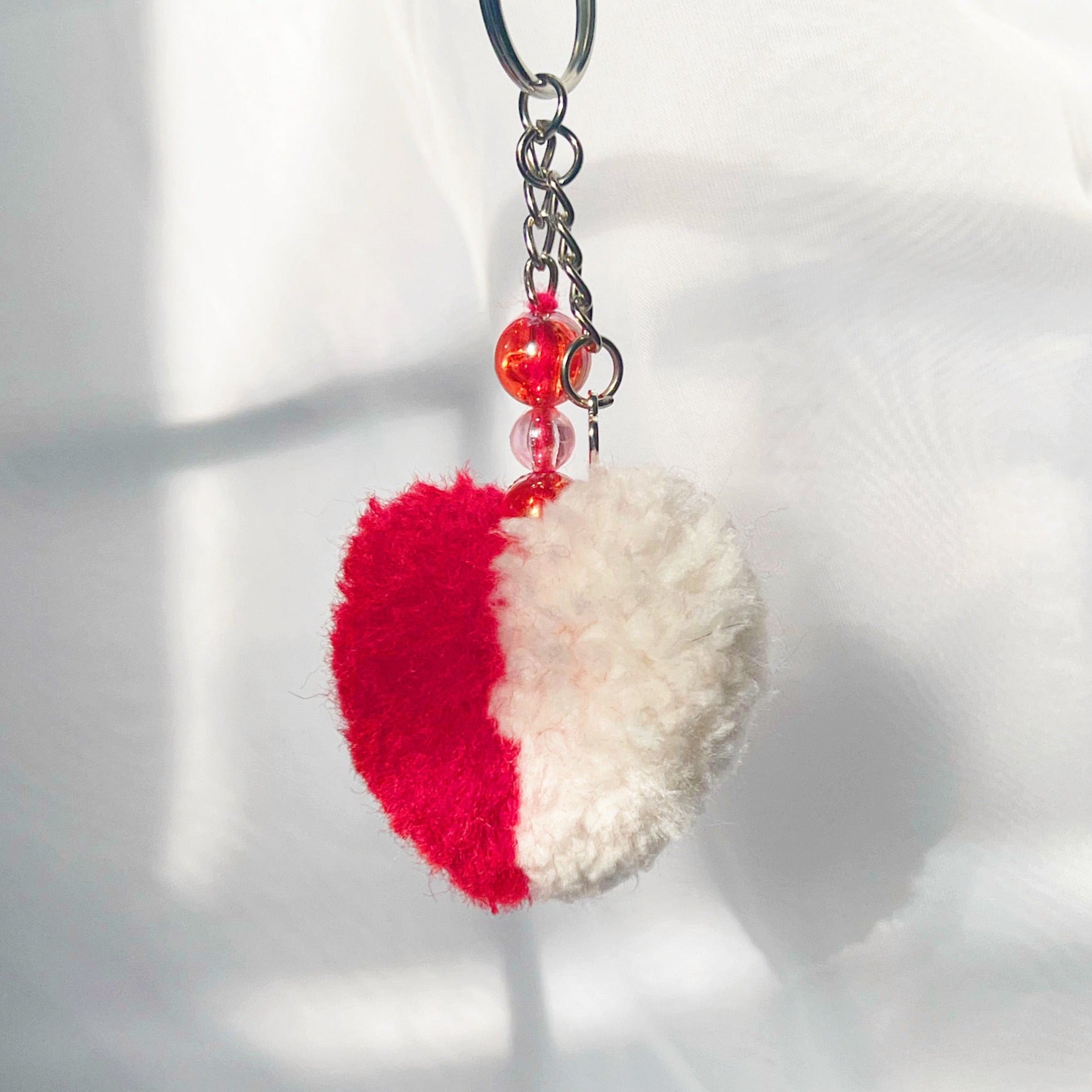 pompom hearts handmade keychains handmade bag accessories hearts valentines day keychains cute gift ideas sincerely herrera chicago IL cute styles pompom keychains pink red white hearts