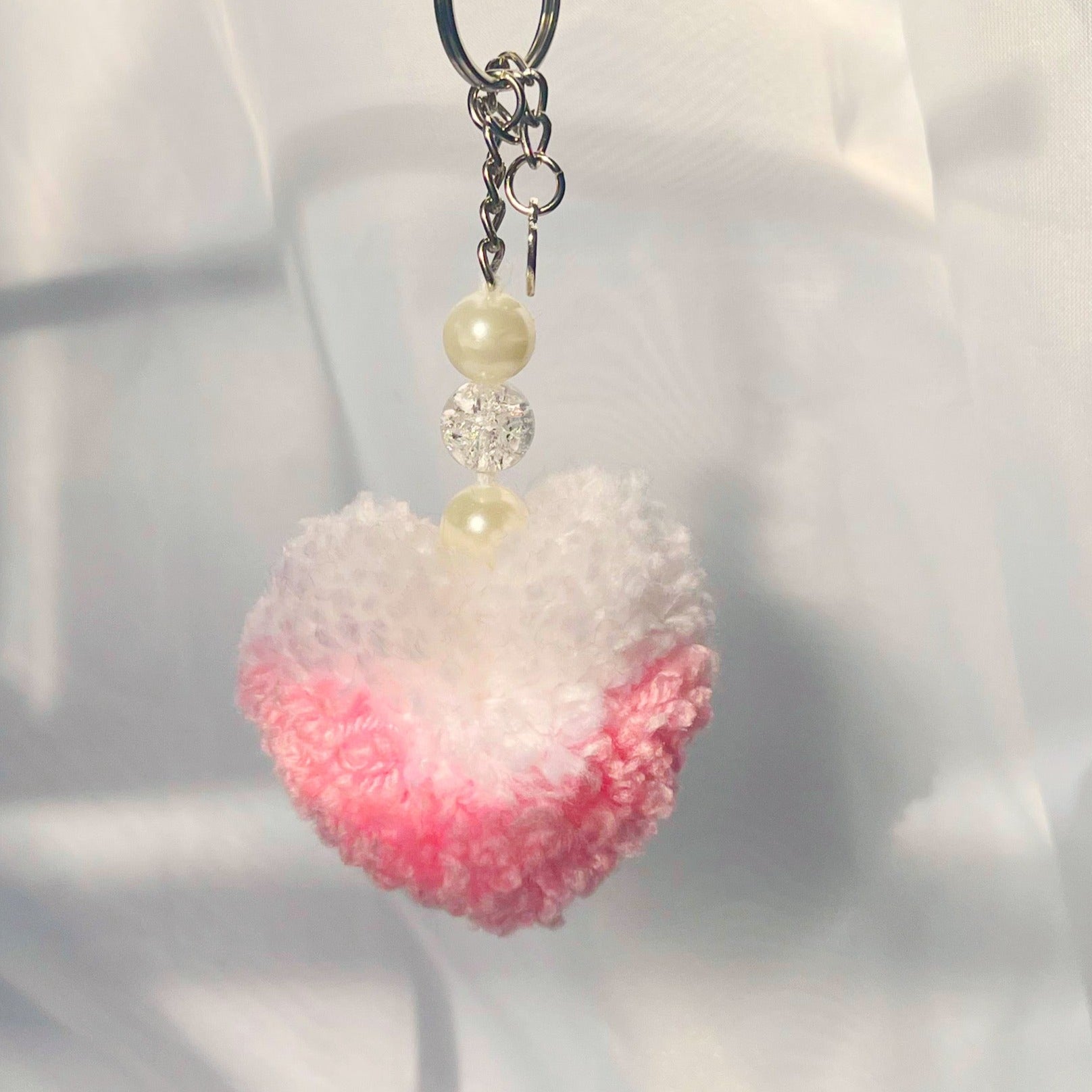 pompom hearts handmade keychains handmade bag accessories hearts valentines day keychains cute gift ideas sincerely herrera chicago IL cute styles pompom keychains pink red white hearts