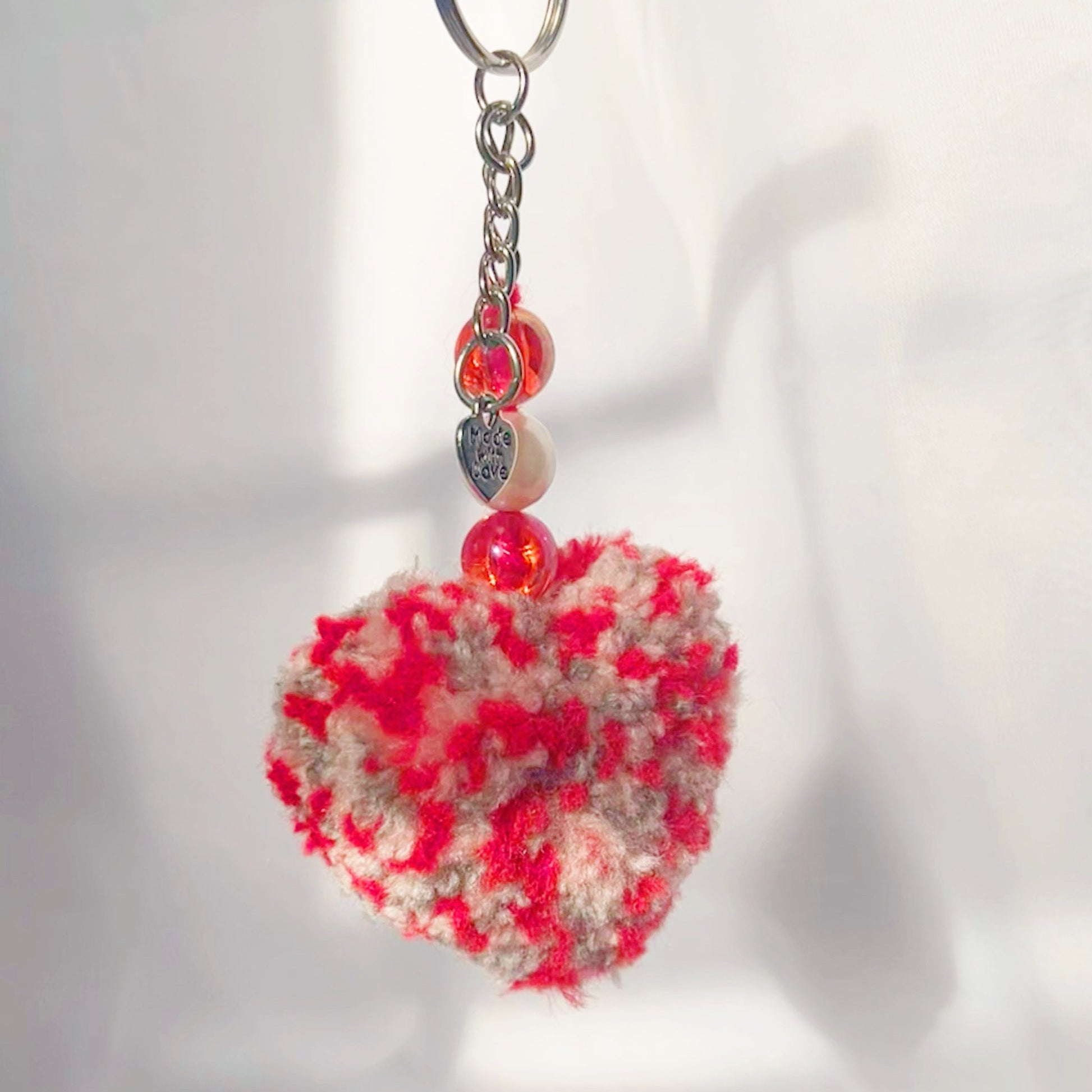 pompom hearts handmade keychains handmade bag accessories hearts valentines day keychains cute gift ideas sincerely herrera chicago IL cute styles pompom keychains pink red white hearts