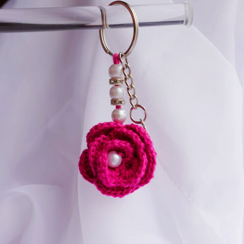 handmade mini crochet flower keychains cute accessories gift ideas eternal flowers handmade sincerely herrera pink yellow blue orange roses coral baby blue purple flower keychains handmade in chicago il