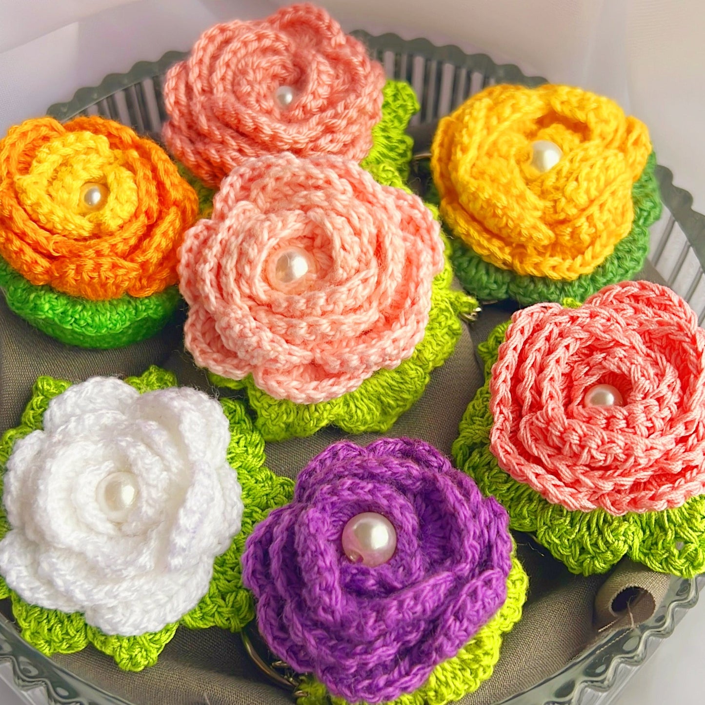 flower pot crochet roses handmade sincerely herrera cute gift ideas yellow roses white roses purple roses pink roses salmon roses light pink roses crochet greenery handmade keychains and bag accessories located in chicago IL