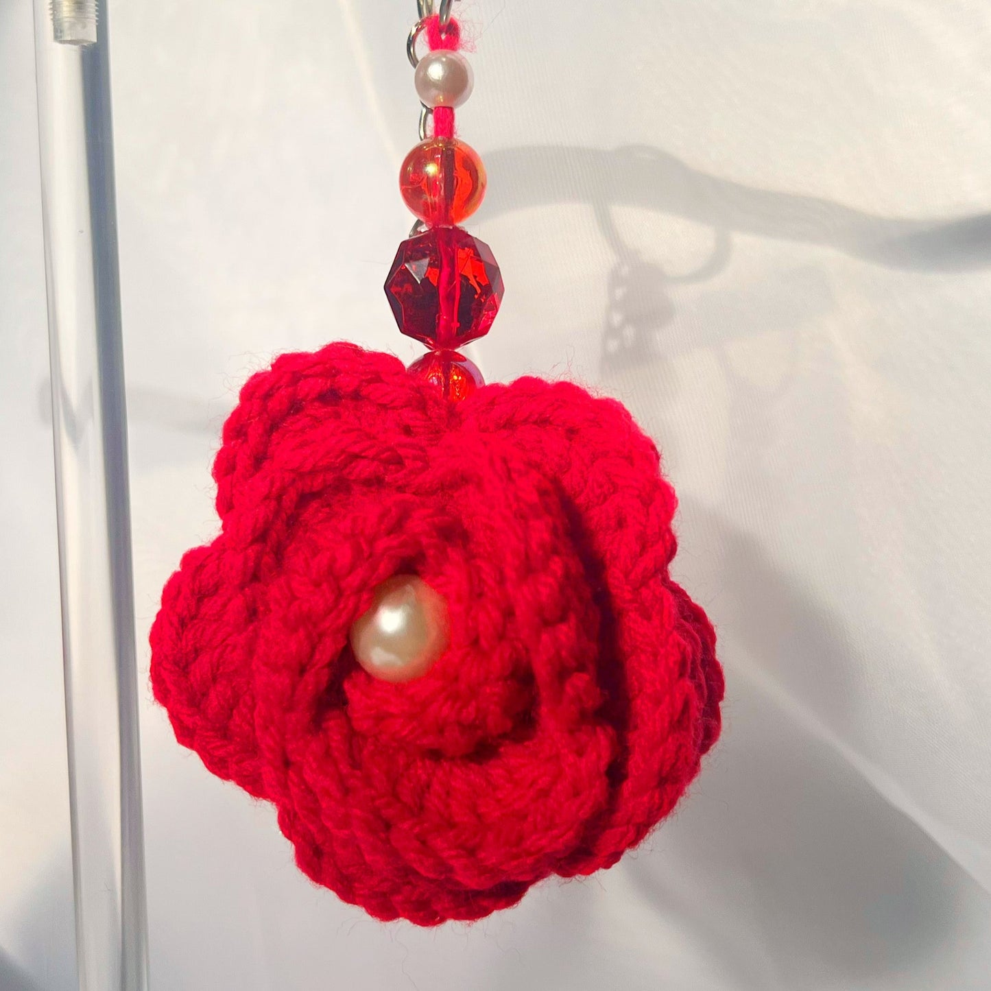 crochet roses with pearls cute keychain accessories bag keychains handcrafted unique styles sincerely herrera crochet accessories located in chicago IL maroon red and white roses crochet pattern