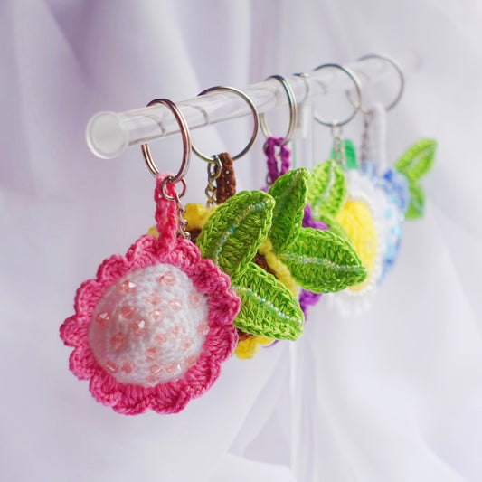 handcrafted crochet accessories daisy crochet flowers keychains handmade sincerely herrera embellished with beads cute gift ideas in chicago il flower keychains