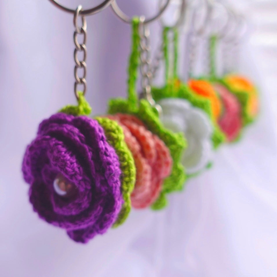 flower pot crochet roses handmade sincerely herrera cute gift ideas yellow roses white roses purple roses pink roses salmon roses light pink roses crochet greenery handmade keychains and bag accessories located in chicago IL