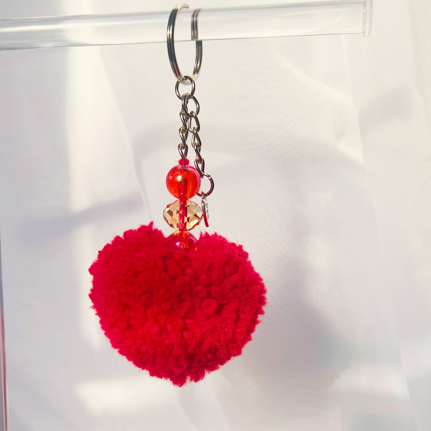 pompom hearts handmade keychains handmade bag accessories hearts valentines day keychains cute gift ideas sincerely herrera chicago IL cute styles pompom keychains pink red white hearts