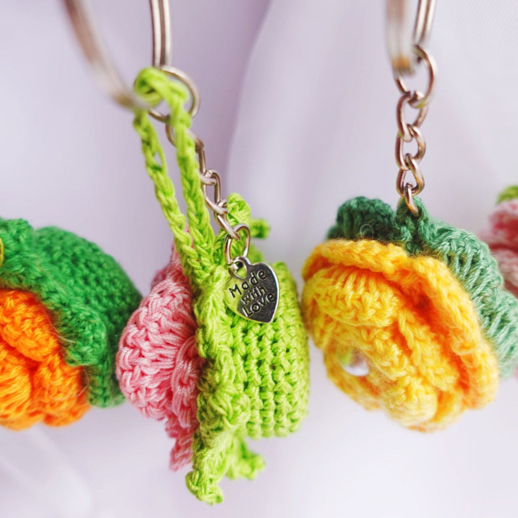 flower pot crochet roses handmade sincerely herrera cute gift ideas yellow roses white roses purple roses pink roses salmon roses light pink roses crochet greenery handmade keychains and bag accessories located in chicago IL