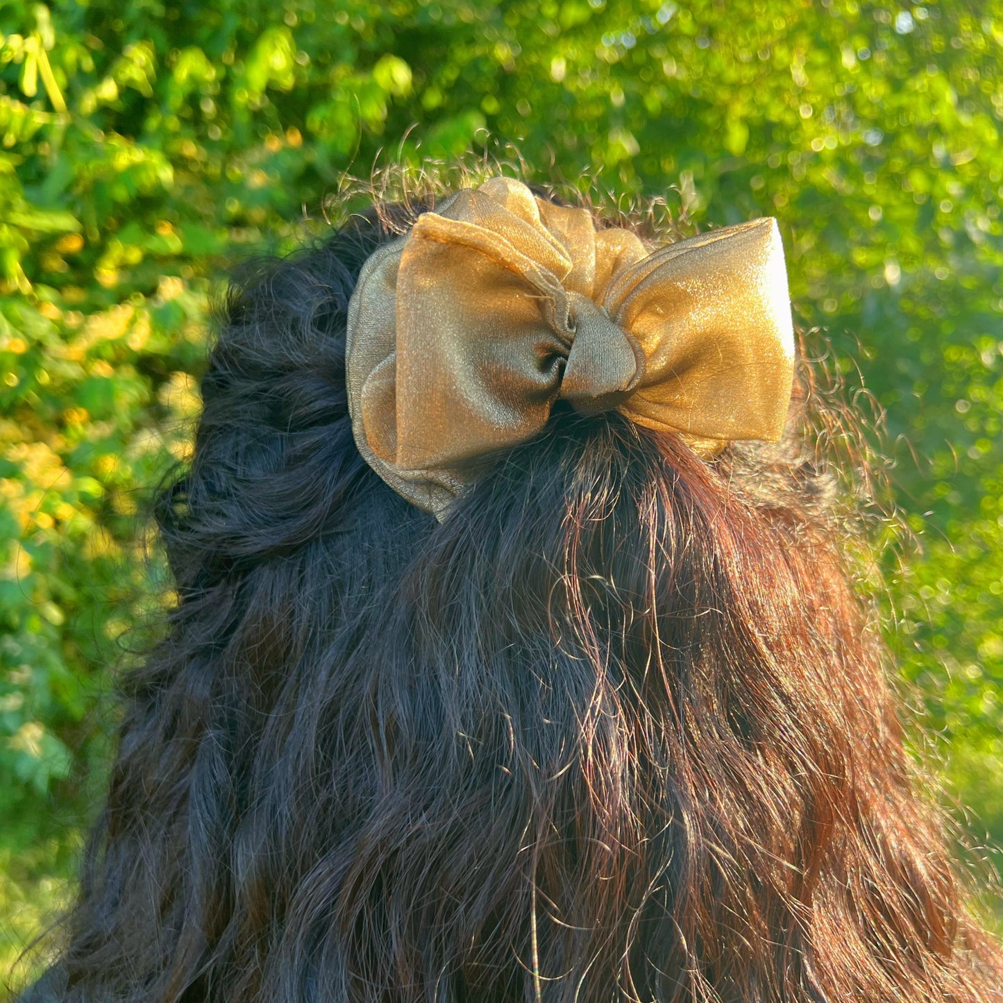 crystal-scrunchie-shiny-hair-accessories-handmade-hairties-long-bow-hairties-sincerely-cute-daily-hairstyles-daily-accessories-gold-accessories-gifts-for-everyone-gifts-for-bridesmaids-party-favors-wholesale-organza-scrunchies-brown-gold-shiny-adorable-accessories-illinois-hispanic-owned-business