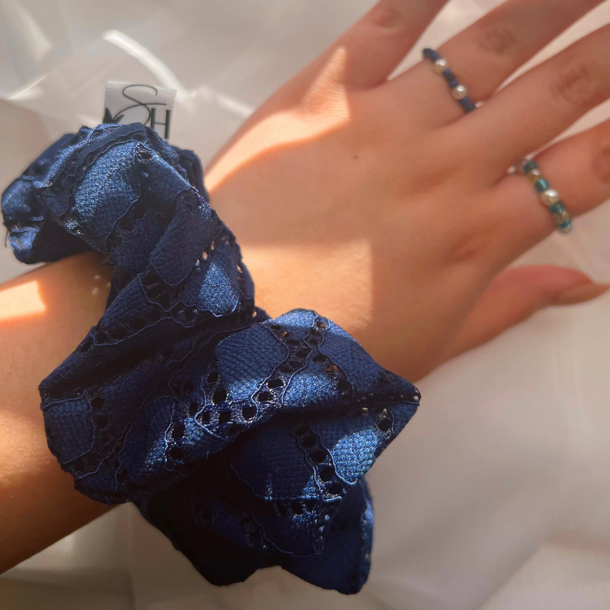 lace-navy-blue-scrunchies-hair-accessories-handmade-rings-sincerely-herrera-women-owned-business-hispanic-owned-chicago-il-gifts-for-her-gifts-for-eveyone-party-favors-bride-to-be-accessories-bridesmaid-propals-inspo-aesthetic-pinterest