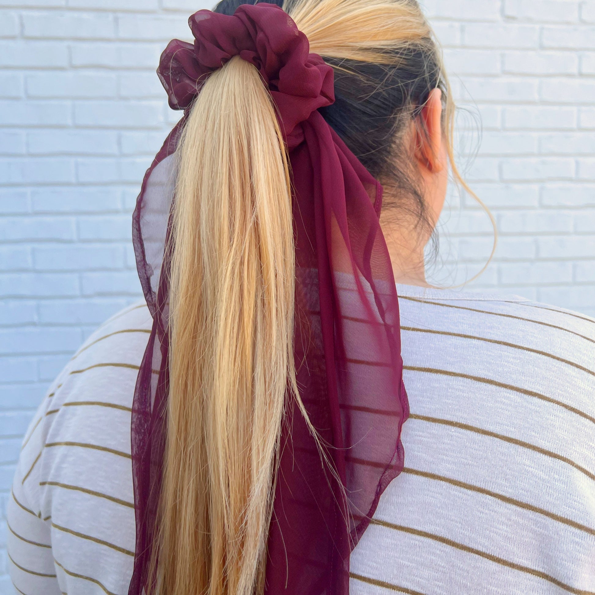 wine-long-bow-scrunchie-organza-hairtie-adorable-hairties-wedding-guest-accessories-fluffy-scrunchies-women-owned-business-handmade-hispanic-owned-hair-accessories-sincerely-herrera-chicago-illinois-gifts-for-her-thick-hair-thin-hair-curly-hair-must-haves-durable-accessories