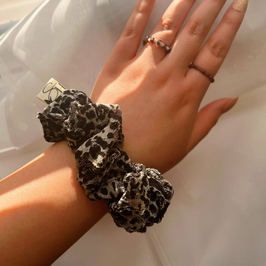 cheetah-print-scrunchie-handmade-lace-cheetah-print-hairtie-for-curly-hair-thin-hair-thick-hair-curly-hair-daily-hairstyles-daily-inspo-summer-hairties-handmade-sincerely-herrera-hispanic-owned-business-chicago-il-handmade-rings